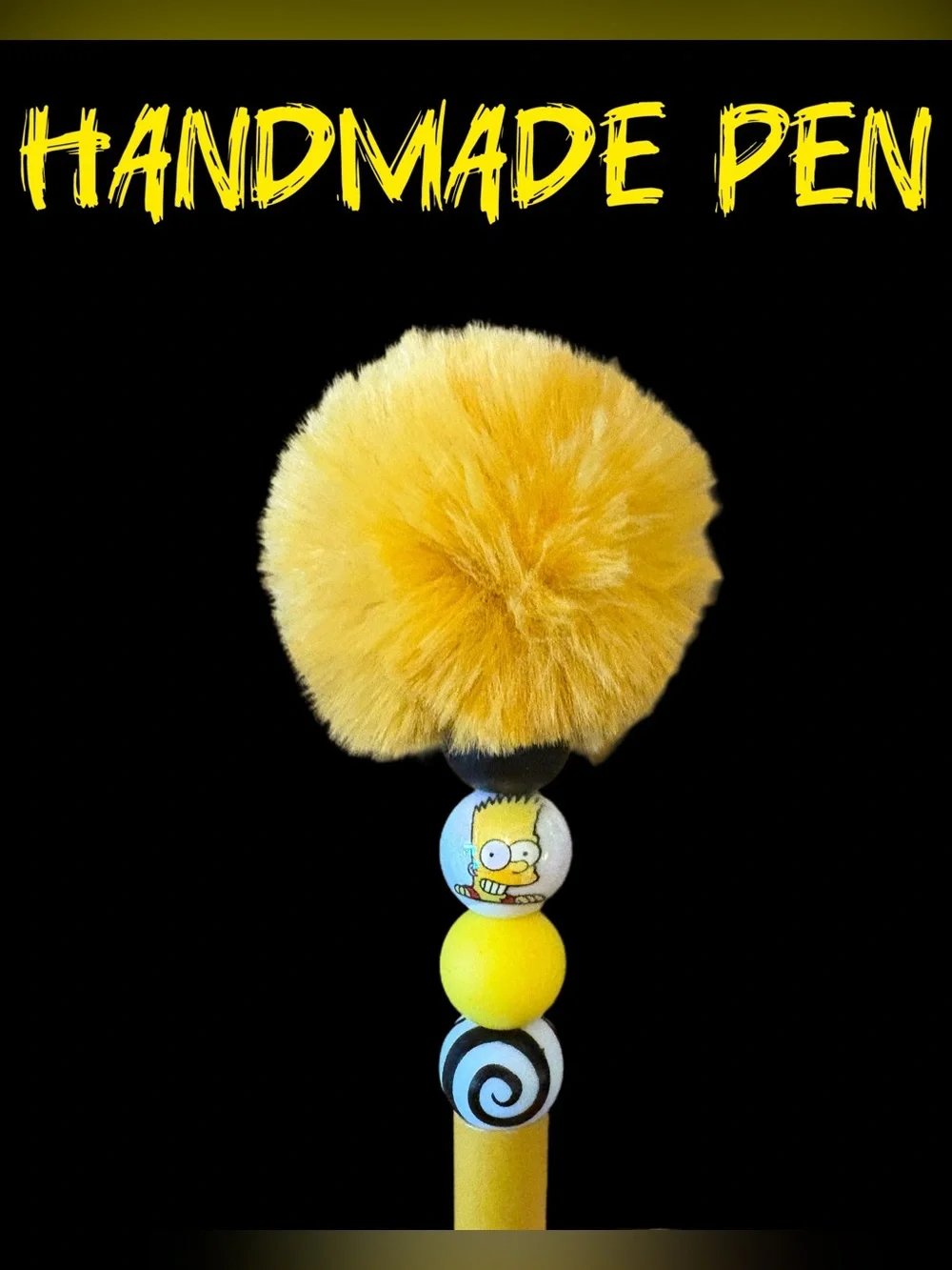 Handmade Yellow Bart Simpson Pom-Pom Beaded Pen